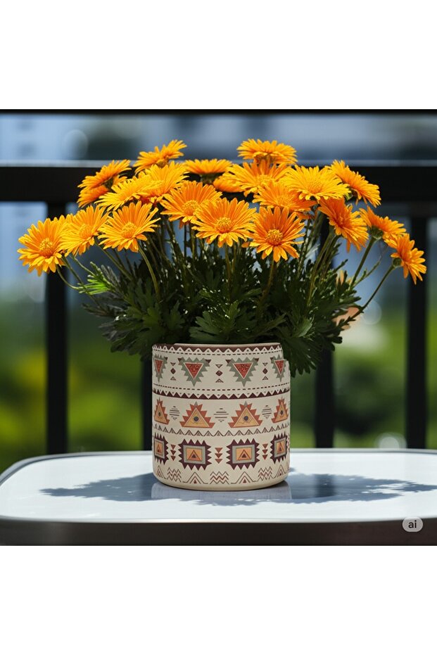 Seramik Desenli Saksı - Aztek - 2