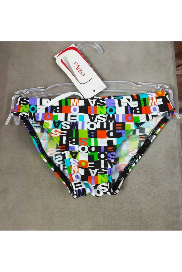 Letter Printed Lycra Boy Slip Swimsuit