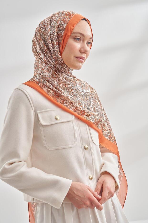 Ethnic Voile Pashmina Pattern Shawl - Orange - 6035-243