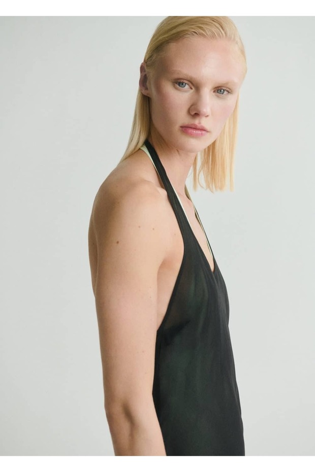 Yarı şeffaf kombine elbise - 8