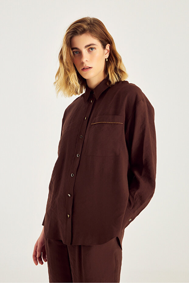 Aksesuar Detaylı Modal Gömlek - 1