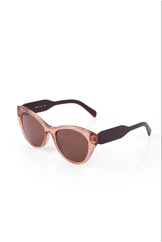 Stylish Women's Sunglasses with Transparent Bronze Cat Eye Frame Brown Handle and Glass