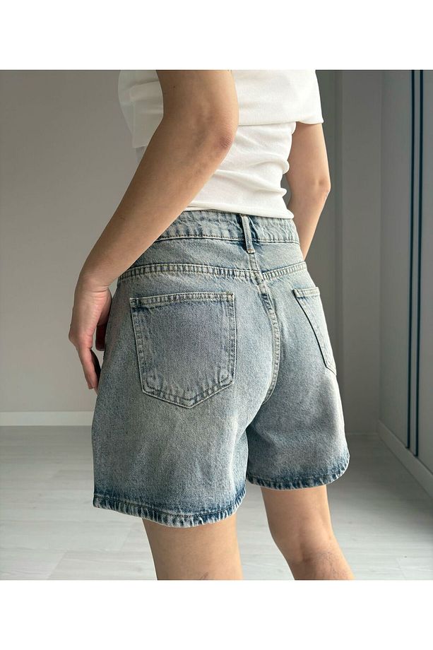 Taşlı Denim Şort - 3