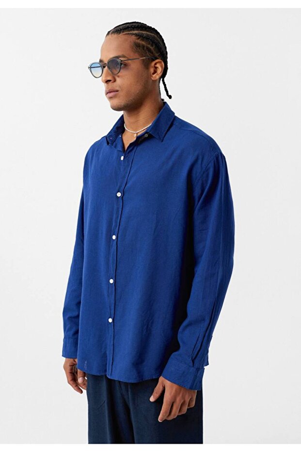 Oversize Basic Uzun Kol Erkek Gömlek - 3