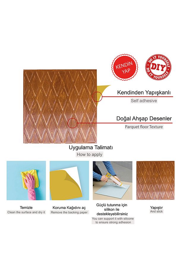Kendinden Yapışkanlı 3d Kabartmalı Altın Meşe Baklava Desen Pvc Duvar Panel 41x41 Cm/ 6 Adet /1 M² - 3