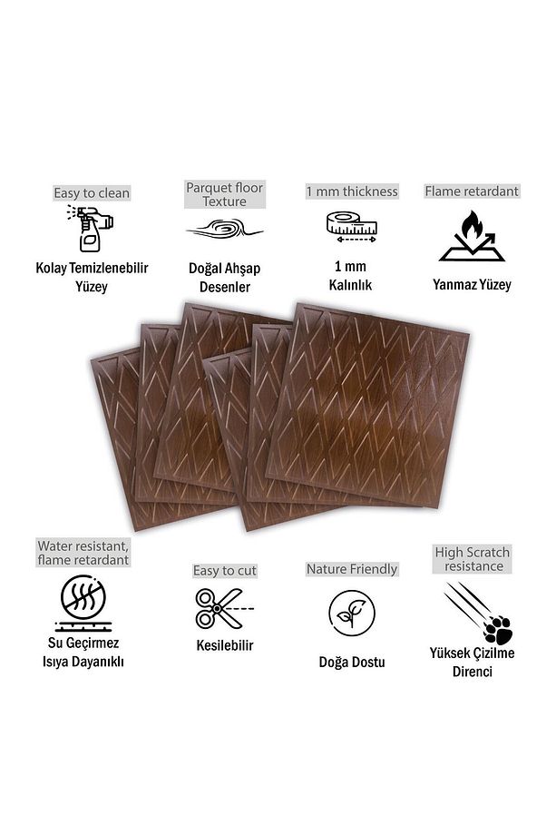 Kendinden Yapışkanlı 3d Kabartmalı Teak Baklava Desen Pvc Duvar Panel 41x41 Cm/ 6 Adet /1 M² - 2