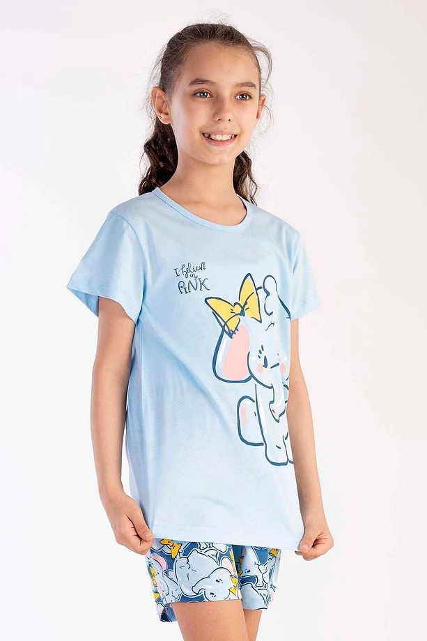 Pamuklu Kız Çocuk Kısa Kol Şortlu Pijama Takım , 212467 - 1
