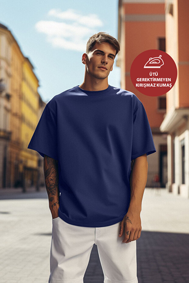 Men's Oversize Modal T-Shirt No-Ironing Easy Wrinkle-Resistant Heavy Fabric Basic T-Shirt Bol Wide Fit