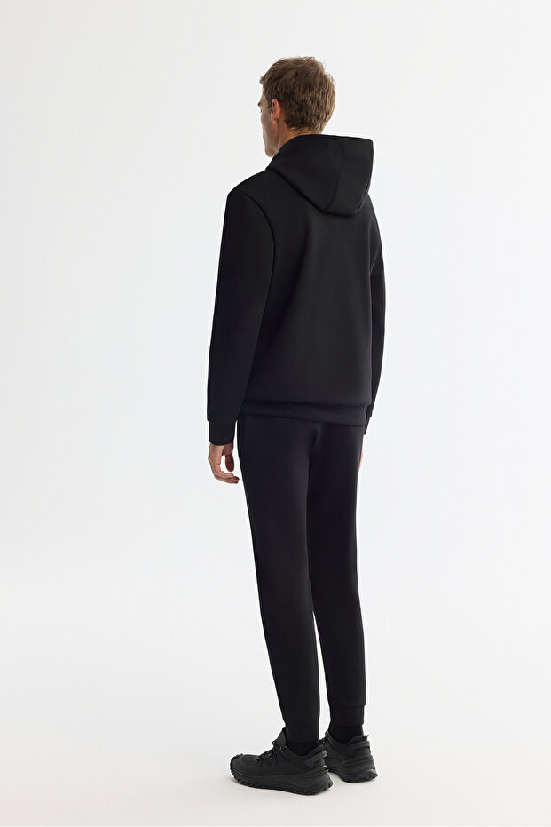 Erkek Siyah Kapüşonlu Esnek Yumuşak Doku İnterlok Kumaş Basic Regular Fit Sweatshirt B001101 - 4