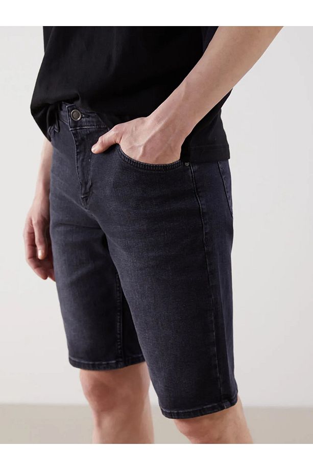 LCW Jeans Siyah Standart Kalıp Erkek Jean Şort - 3
