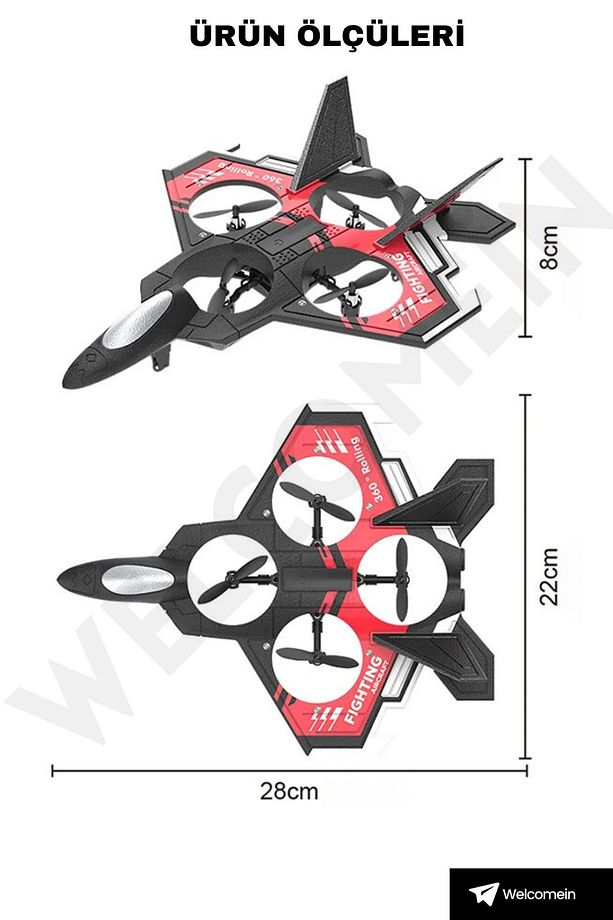 Sünger Gövde 2.4GHz Uzaktan Kumanda LED Işıklı Jet Uçak Drone Başlangıç Seviye (Kırmızı) - 6