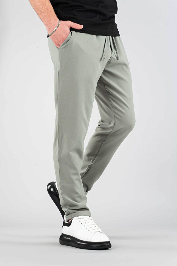 Men's Trousers Khaki Elastic Waist Slim Fit Stretchy Lycra Basic Cotton Jogger