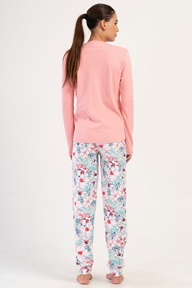 Pamuklu Kadın İnterlok Uzun Kol Pijama Takım , 404135 - 4