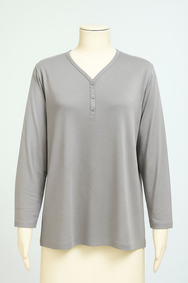 Plus Size V-Neck 3 Button Mother Combed Cotton Blouse – Relaxed Fit