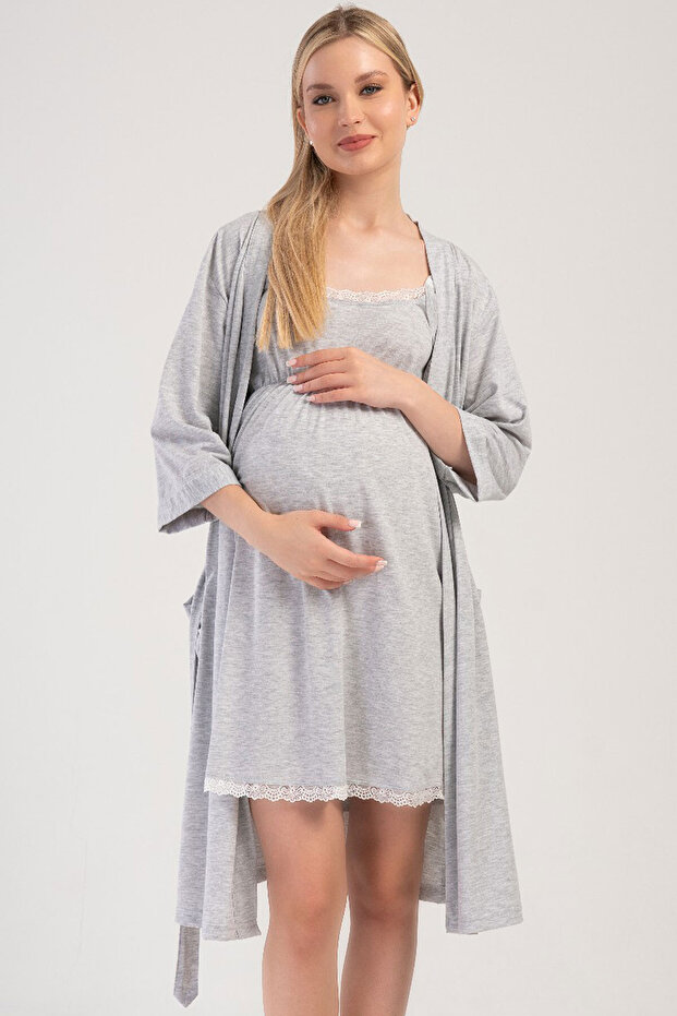 Women's Long Sleeve Maternity Dressing Gown Set, 405378