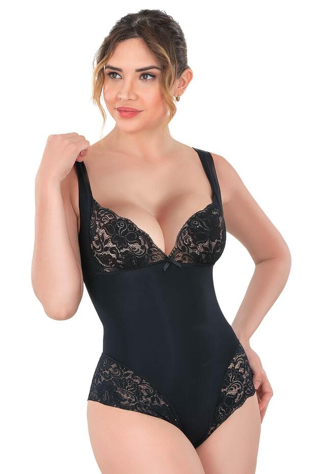 أسود MI 2947 مشد الجسم ذو الدانتيل
