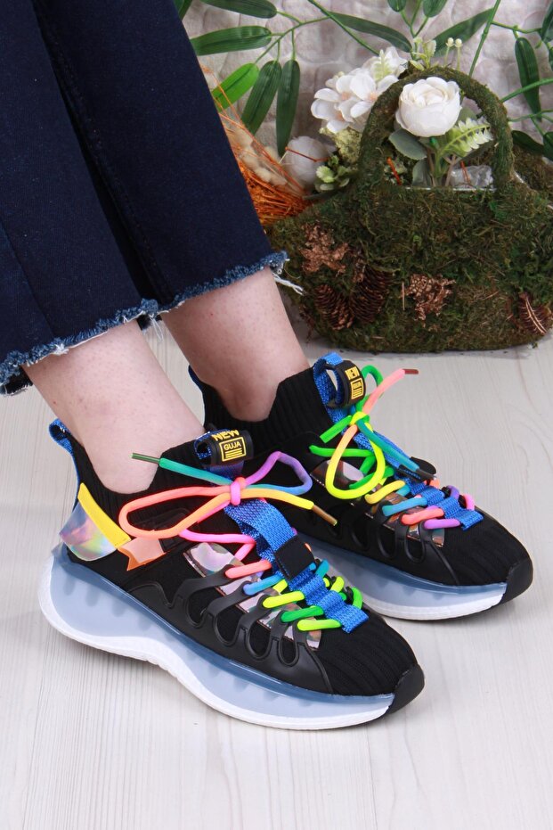 Karsu Comfortable Flexible Special Design Colorful Laced Sneaker Women's Shoes