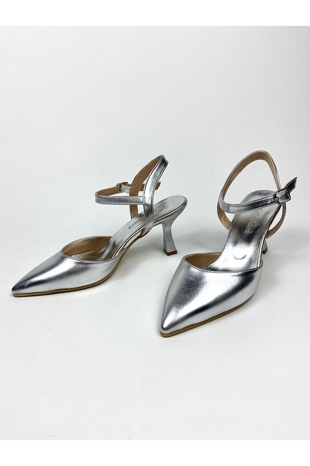 Gümüş cilt 7 cm topuklu ayakkabı 01481 - 3