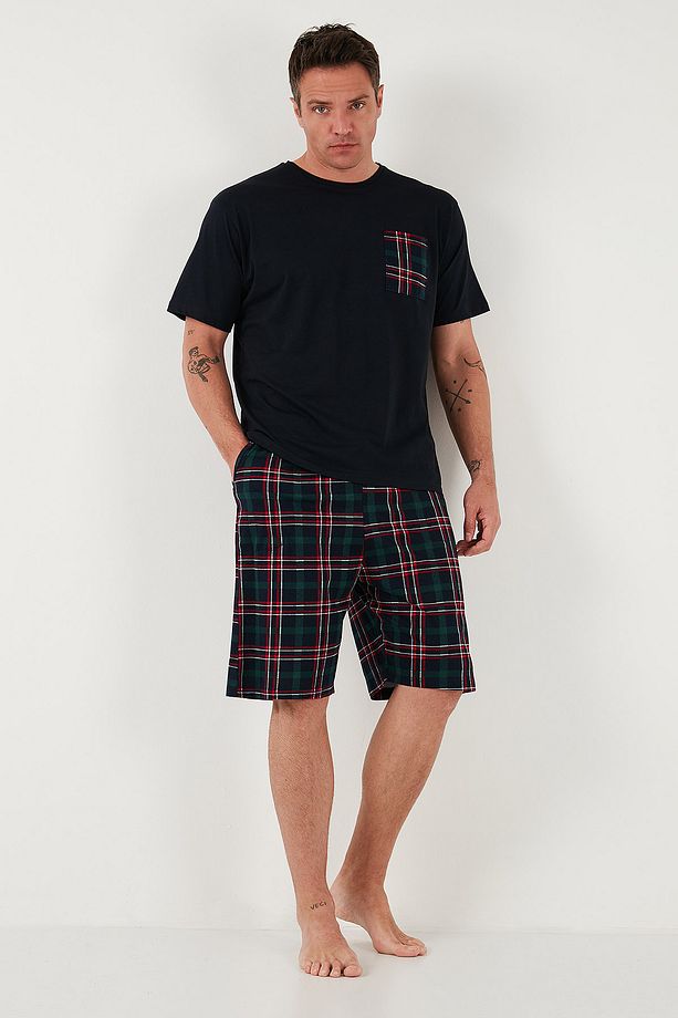 Kareli Regular Fit Pamuklu Bisiklet Yaka Kısa Kollu Şortlu Pijama Takımı Erkek PİJAMA TAKIMI - 3
