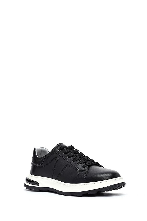 Erkek Siyah Bağcıklı Kalın Tabanlı Deri Sneaker 25SFD675018 - 6