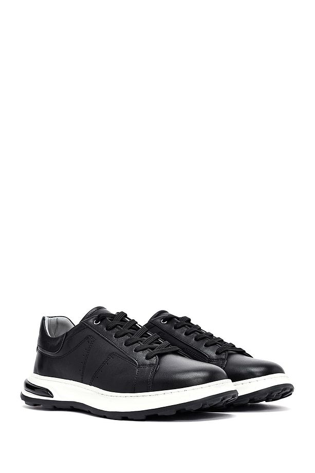 Erkek Siyah Bağcıklı Kalın Tabanlı Deri Sneaker 25SFD675018 - 3