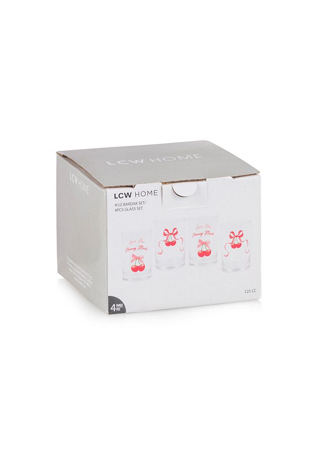 LCW HOME Karişik Kiraz Baskılı Cam Su Bardağı Seti 4'lü 125 ml - 4