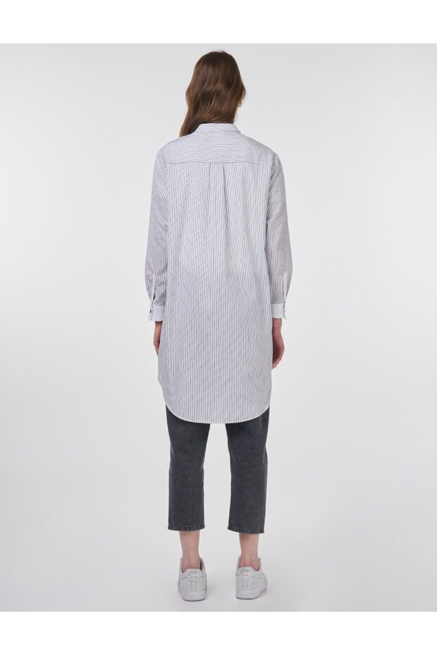 Stripe Pattern Judge Collar Tunic Black - 5