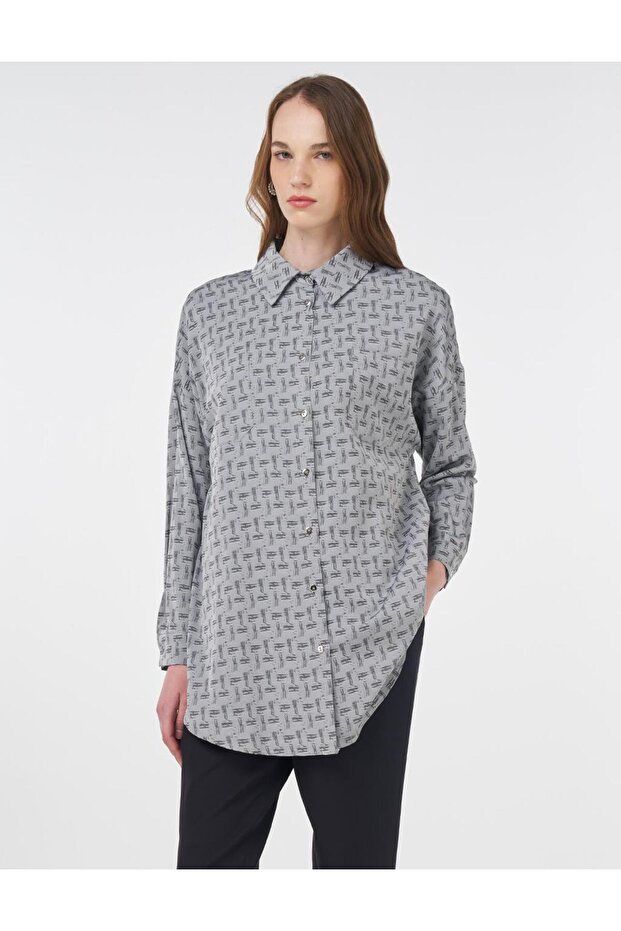 Soyut Desen Basic Tunik Gri - 1