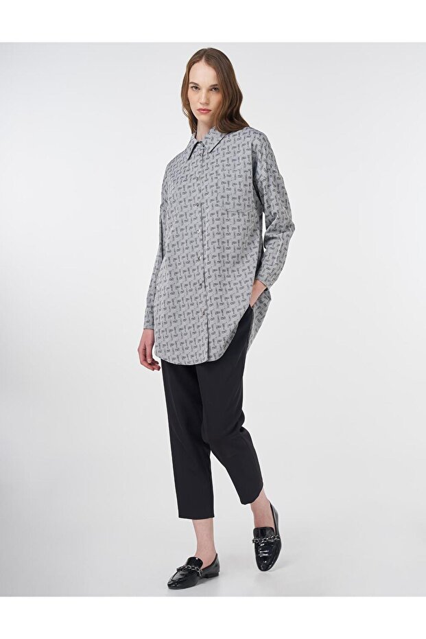 Soyut Desen Basic Tunik Gri - 2
