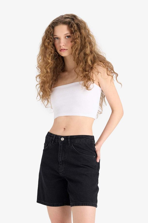 Yüksek Bel Jean Bermuda Şort E4702AX25SM - 3