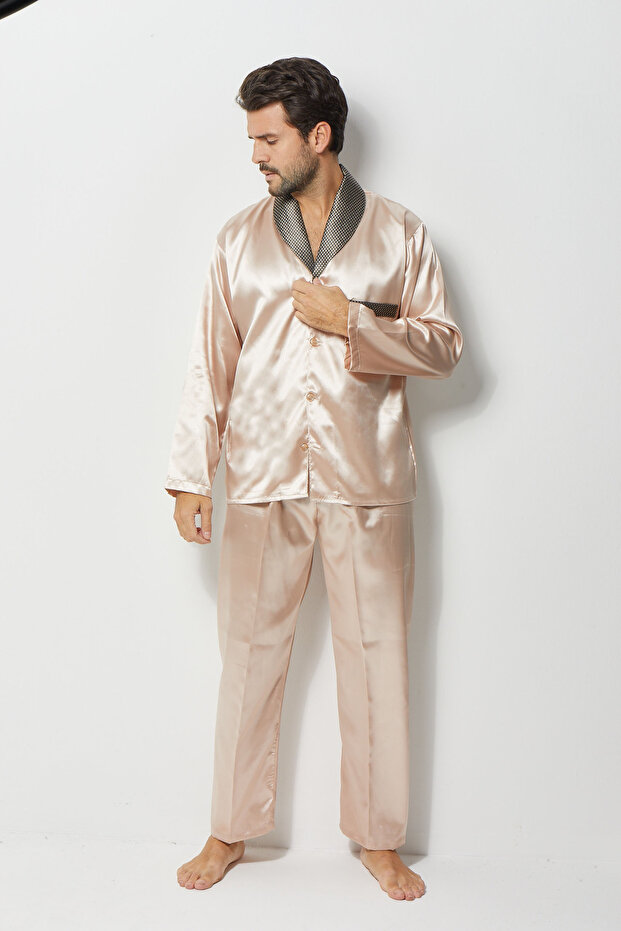 Dowry Groom Set Men's Satin Pajamas Buttoned Long Sleeve Sleepwear