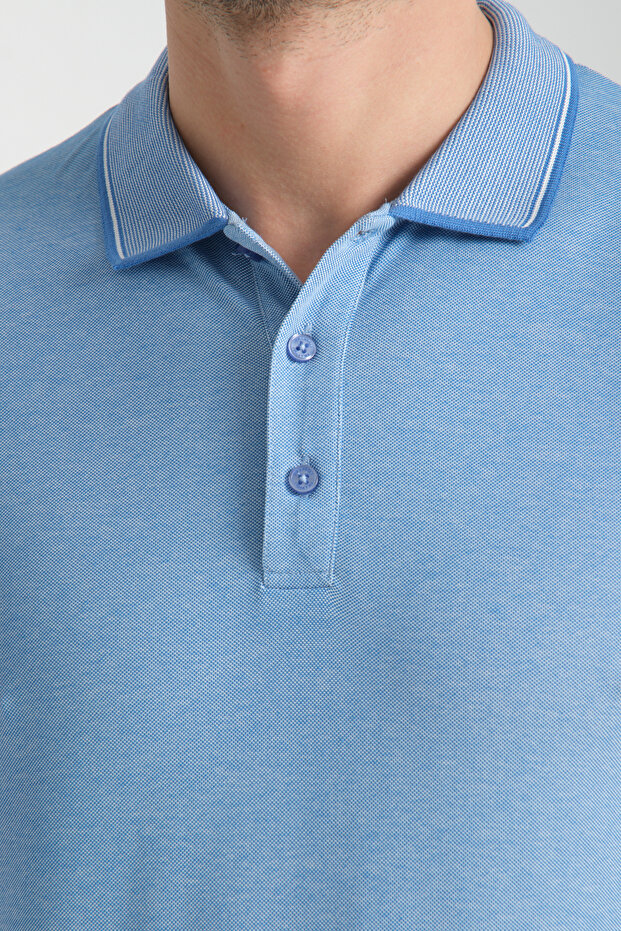Men's Non-Shrinkable 100% Cotton Fabric Slim Fit Slim Fit Indigo Non-Curling Polo Neck T-Shirt