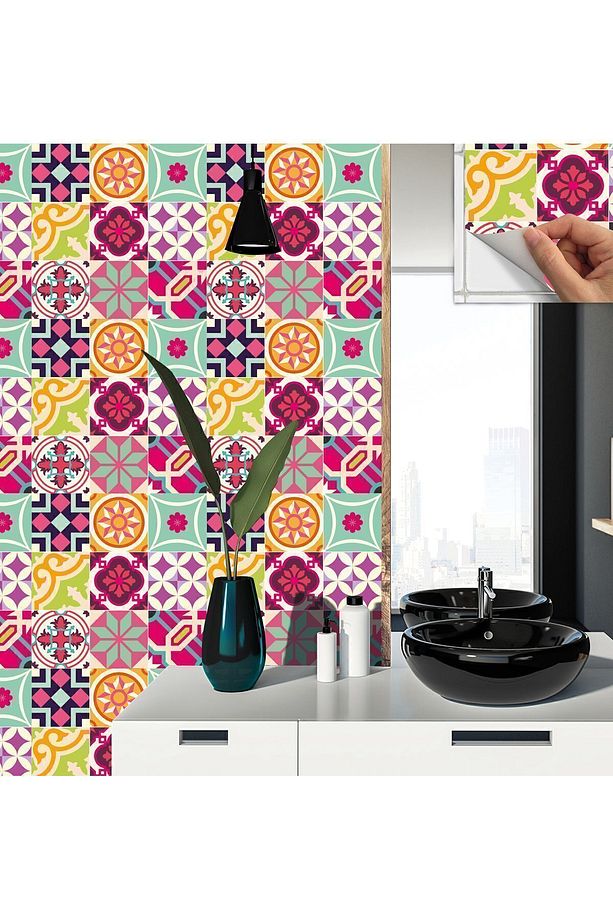 Kendinden Yapışkanlı Colorful Desenli Pvc Karo 30x30 Cm (33 Adet) 3m2 - 4