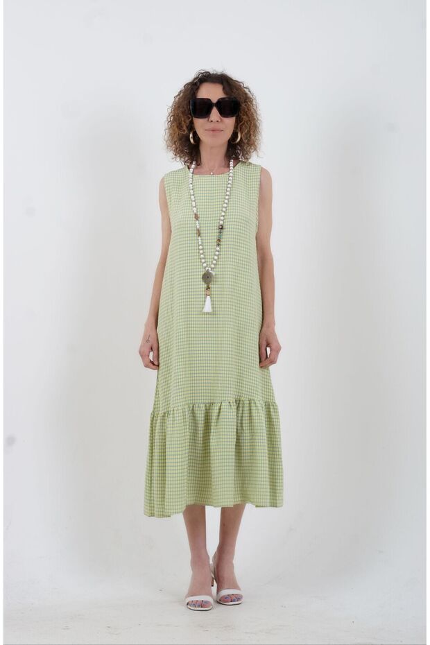 Yellow Gingham Sleeveless Flounce Dress
