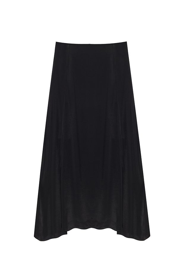 Siyah Safira Regular Fit Yüksek Bel Midi Boy Etek - 4