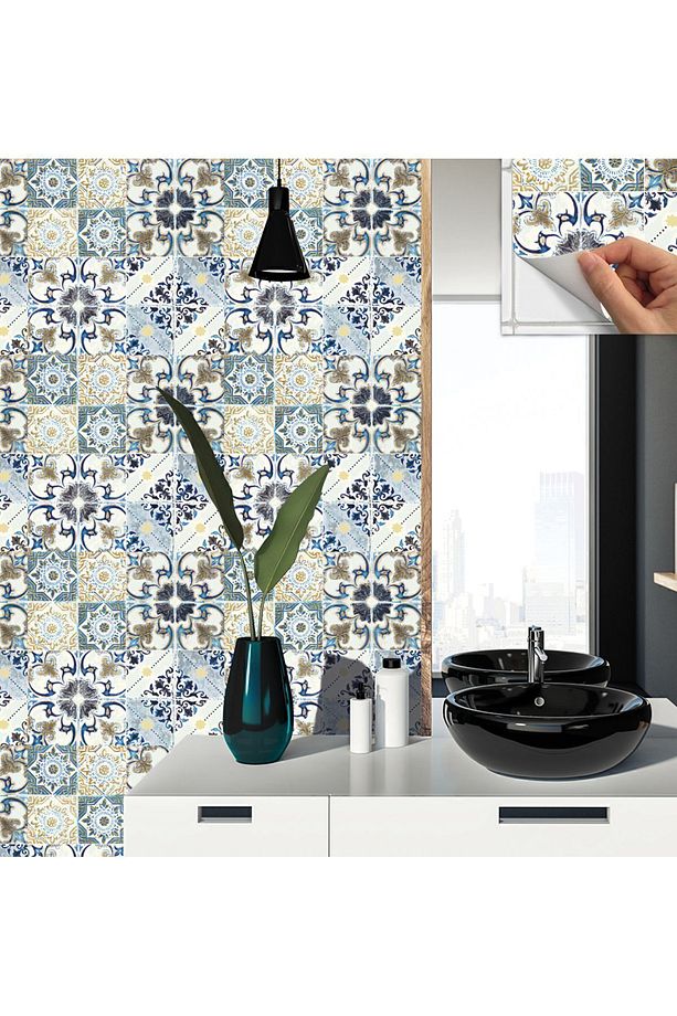 Kendinden Yapışkanlı Banyo Mutfak Kaplama Fas4 Retro Desenli Pvc Karo 30x30 Cm (33 Adet) 3m2 - 4