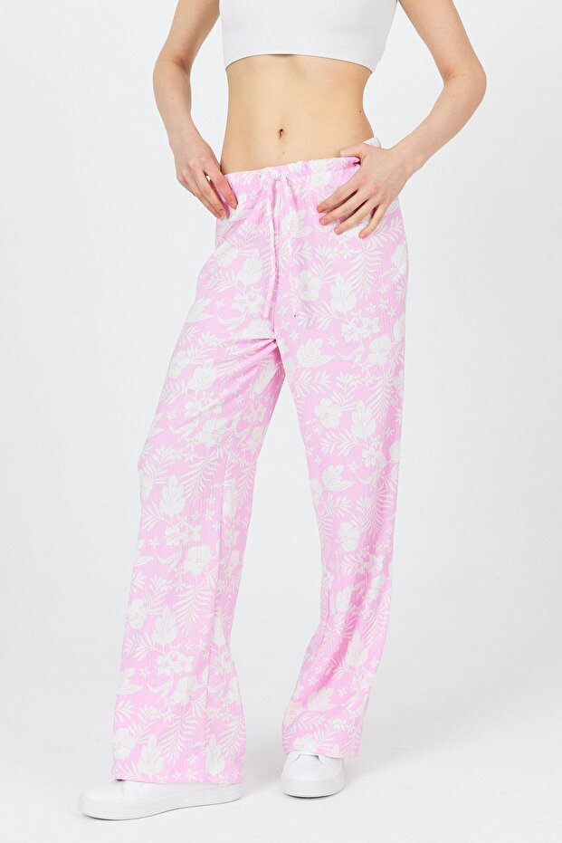 Candy Pink Elastic Waist Patterned Pants 4725A - 4
