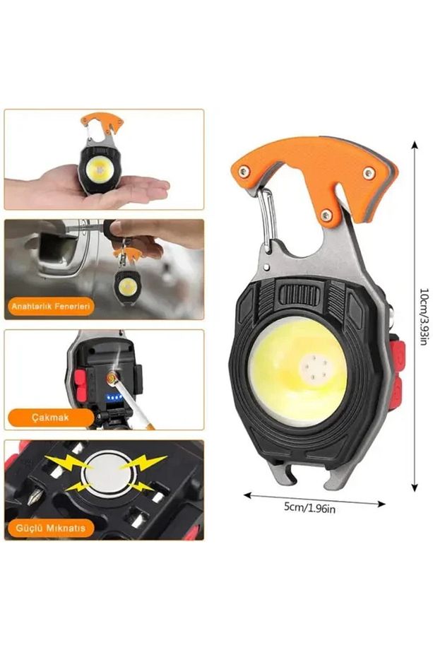Q-Max Çok Fonksiyonlu Mini Led Lamba Anahtarlık ve Çakmak USB Şarjlı Kamp İçin Taşınabilir Tam 7 Mod - 1