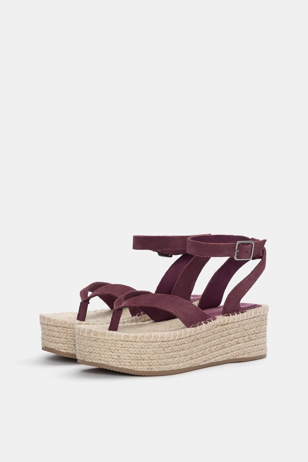 Dolgu topuklu deri sandalet - 4