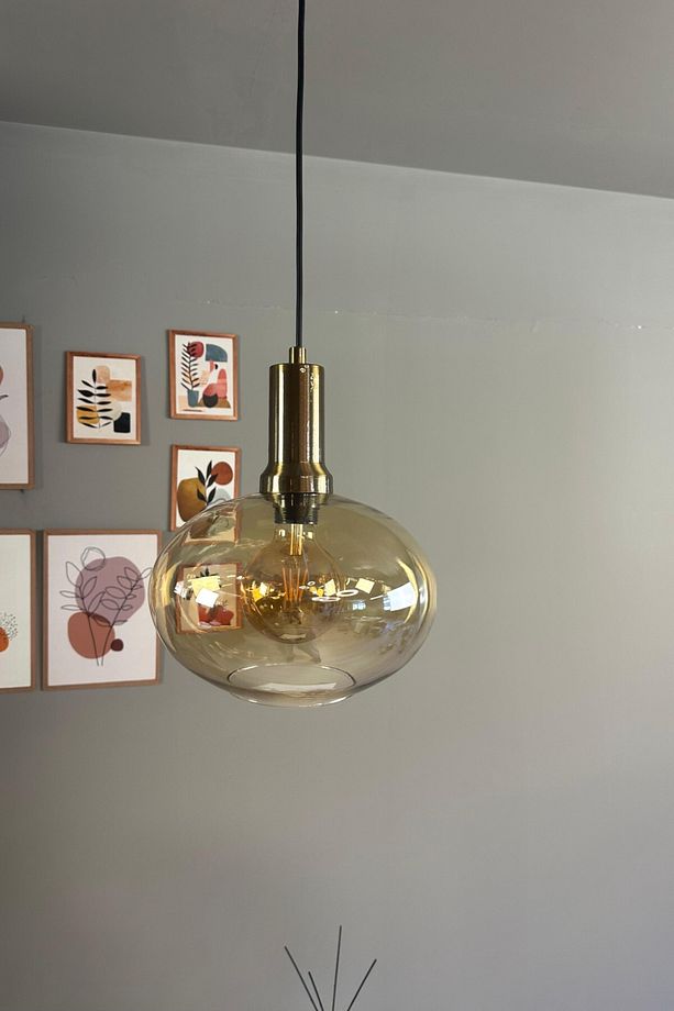 Solvia Cam Bal Rengi Tekli Avize Eskitme Fener Başlık Retro Sarkıt Lamba Salon Aydınlatma - 4