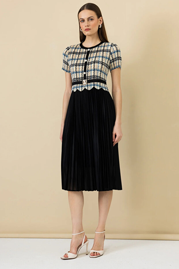 Skirt Pleated Patterned Dress Black