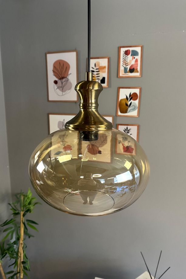 Solvia Cam Bal Rengi Tekli Avize Eskitme Tokmak Başlık Retro Sarkıt Lamba Salon Aydınlatma - 5