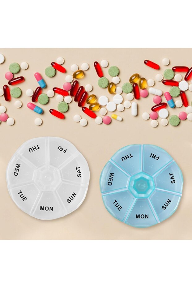Weekly Pill Organizer – 7-Day Round Box | BPA-Free, Snap-Lock Lid, Travel-Friendly - 5
