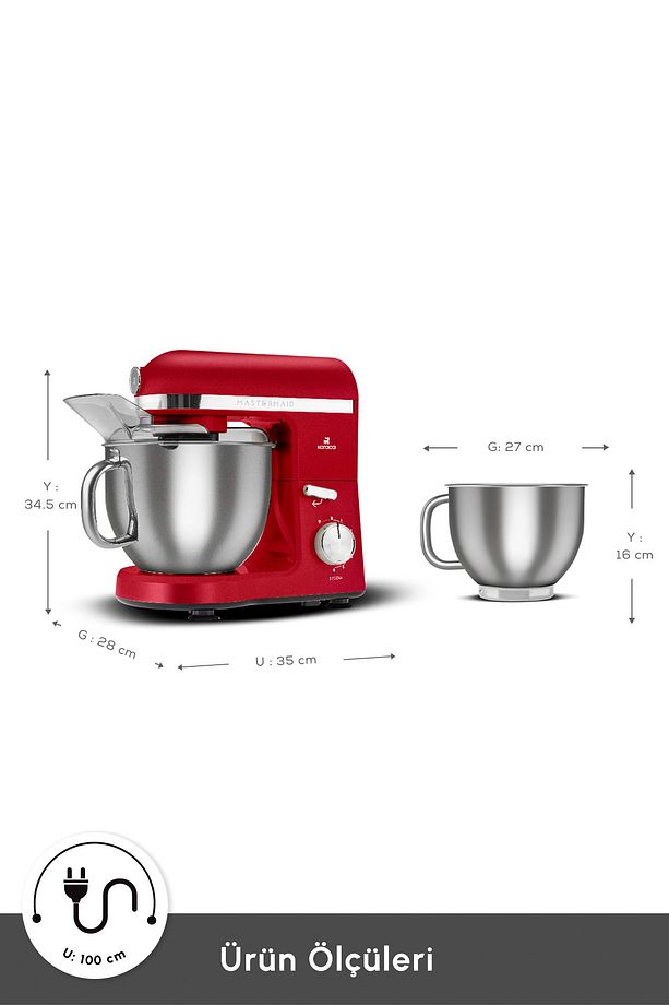 Mastermaid Chef Pro Çift Kollu Stand Mikser Imperial Red 1750 W - 3