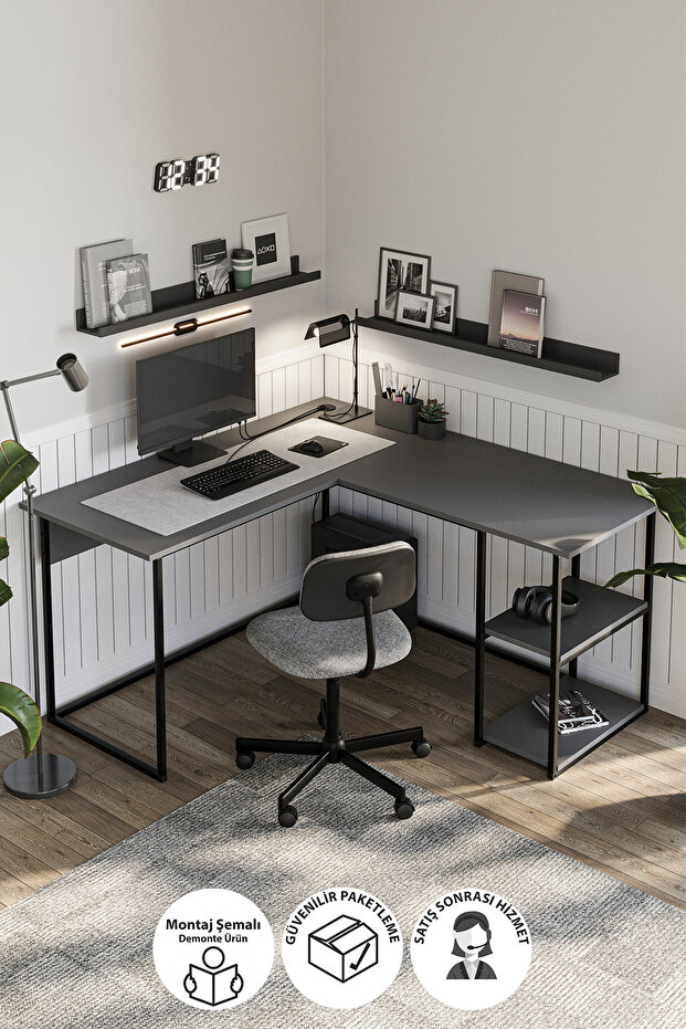 Bofigo Çalışma Masası Ofis Masası Köşe Masa Bilgisayar Masası Odin Antrasit