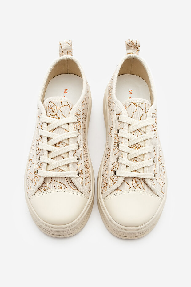 Damskie trampki sznurowane z haftem lniane Magis Ecru - 7