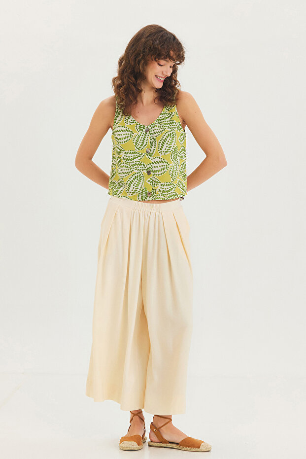 Basic Düğmeli Kısa Bluz Yeşil - 2