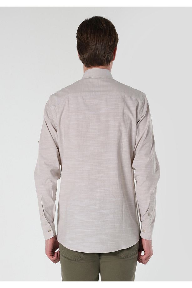 Regular Fit Düz Bej Erkek Uzun Kol Gömlek Cl1058567 - 2