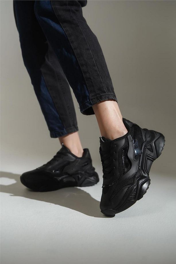 Yüksek Tabanlı Bağcıklı Kadın Spor Ayakkabı Sneaker - 4