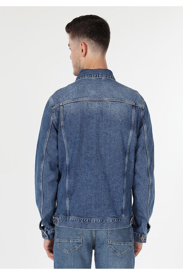 Regular Fit Erkek Mavi Çift Cepli Jean Ceket - 2